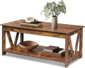 WLIVE 110CM Wood Coffee Table with Storage Shelf - matte brown