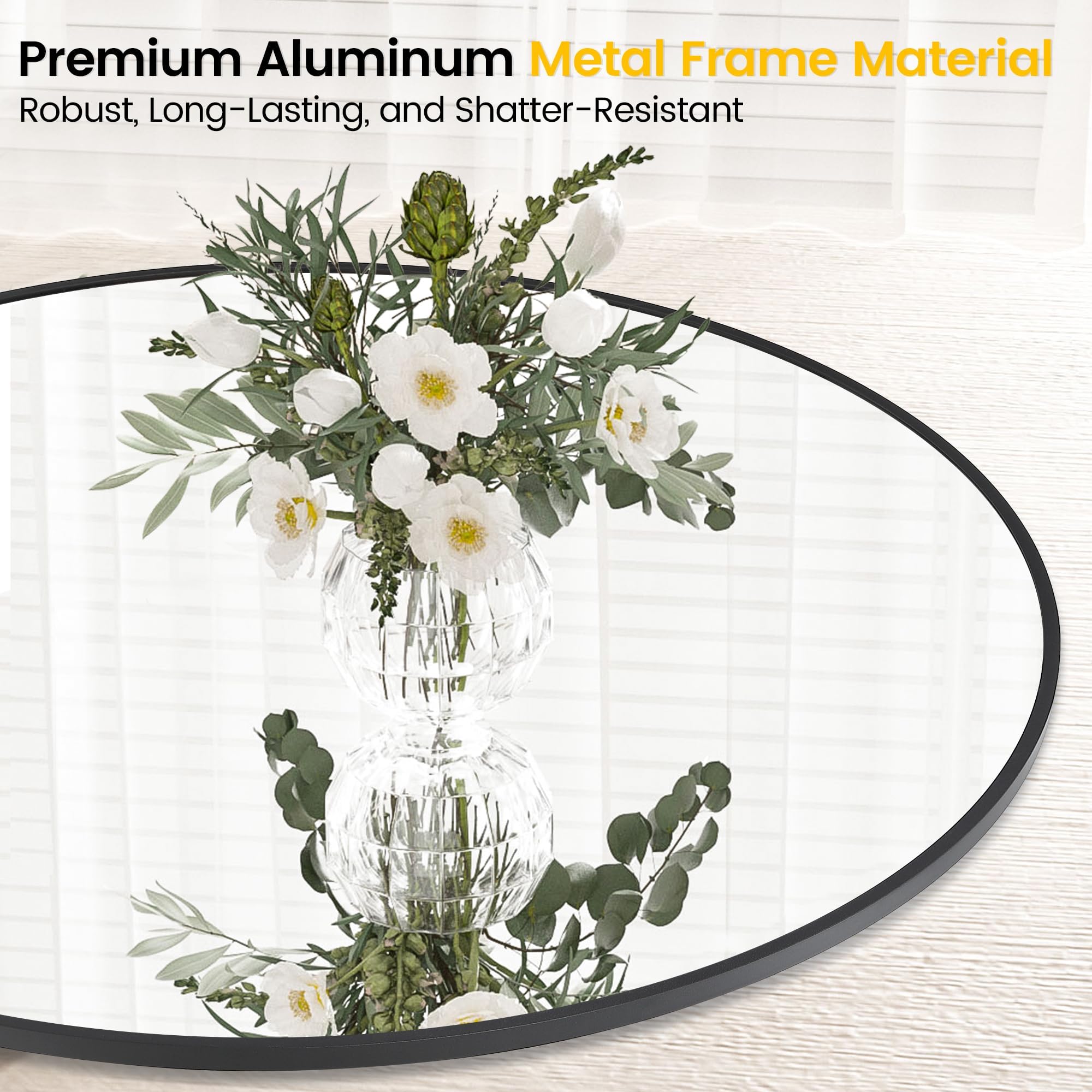 dainslef 24 Inch Round Metal Frame Mirror