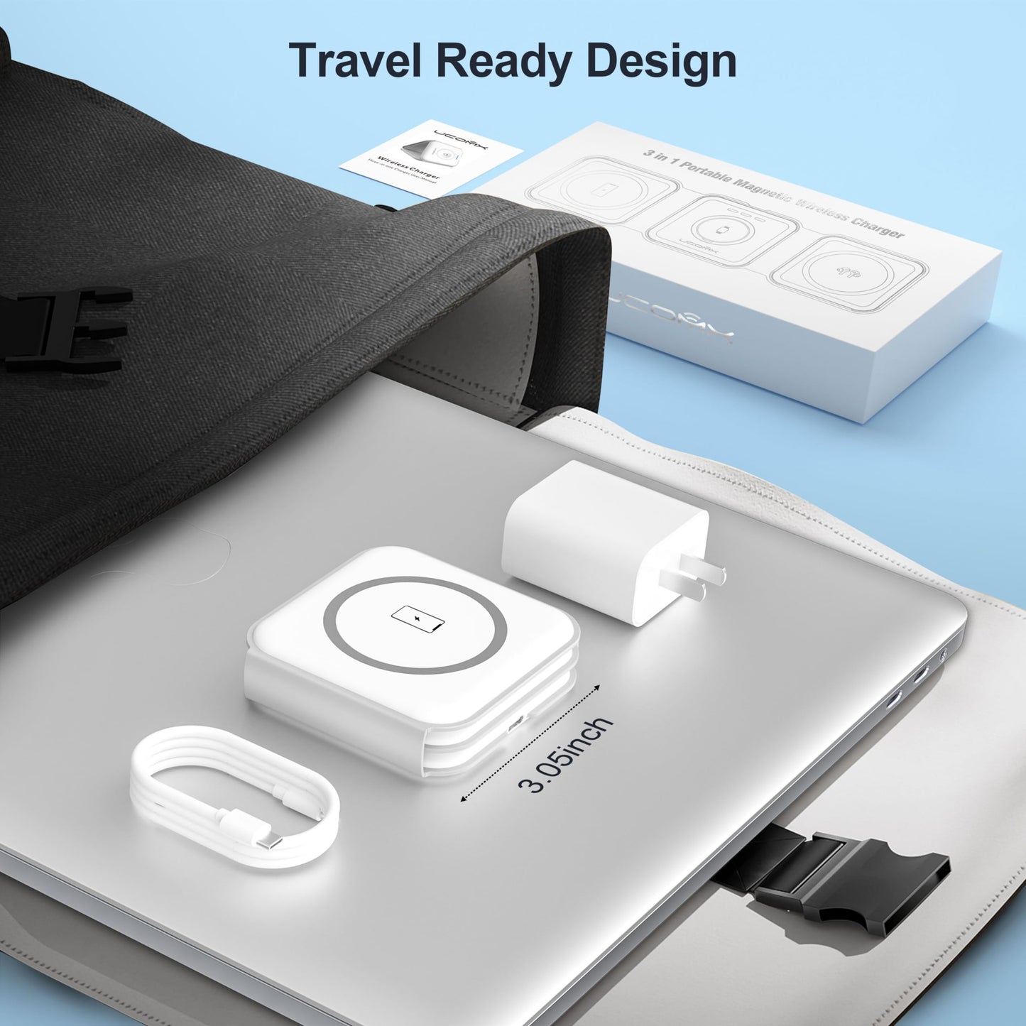 Portable Foldable Magnetic Wireless Charging Station | 3-in-1 Fast Charger for iPhone, Apple Watch & AirPods | Compact & Travel-Friendly Design