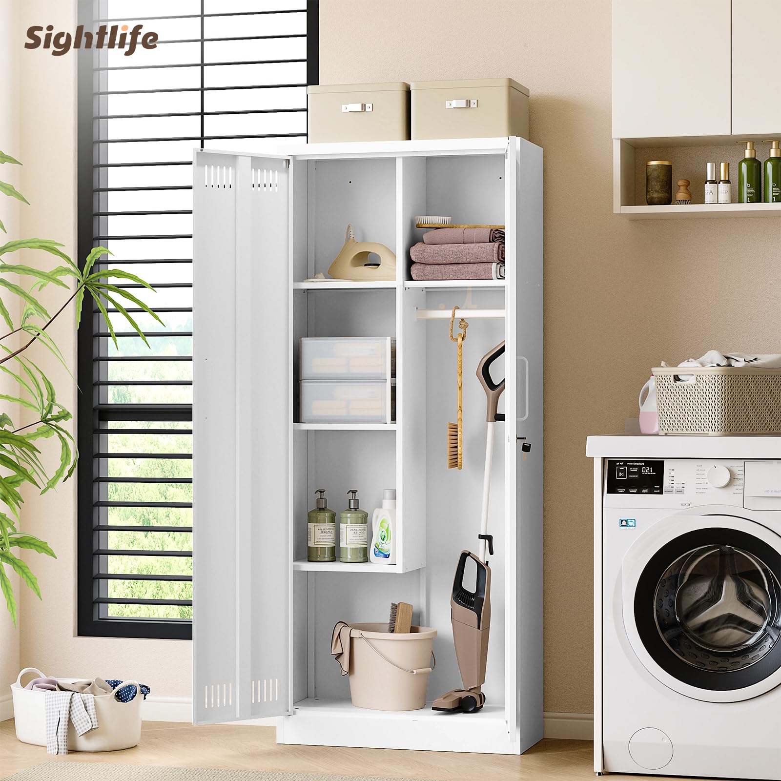 Sightlife Metal Storage Cabinet for Brooms and Mops