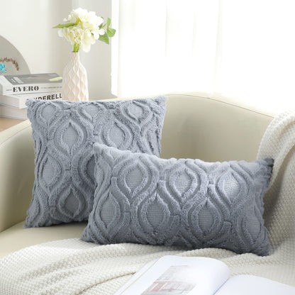 decorUhome Decorative Throw Pillow Covers 18x18, Soft Plush Faux Wool Couch Pillow Covers for Home, Set of 2, Blue Grey