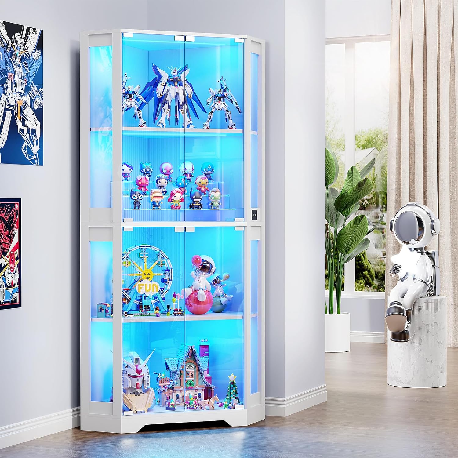 BROTTAR Corner Display Cabinet with Glass Doors Tall 165cm White