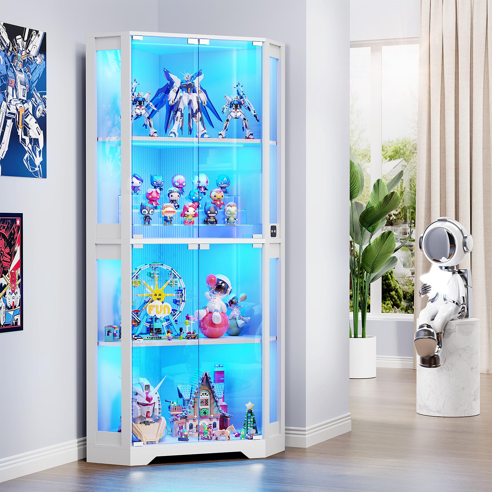 BROTTAR Corner Display Cabinet with glass doors, corner design, and internal LED lighting