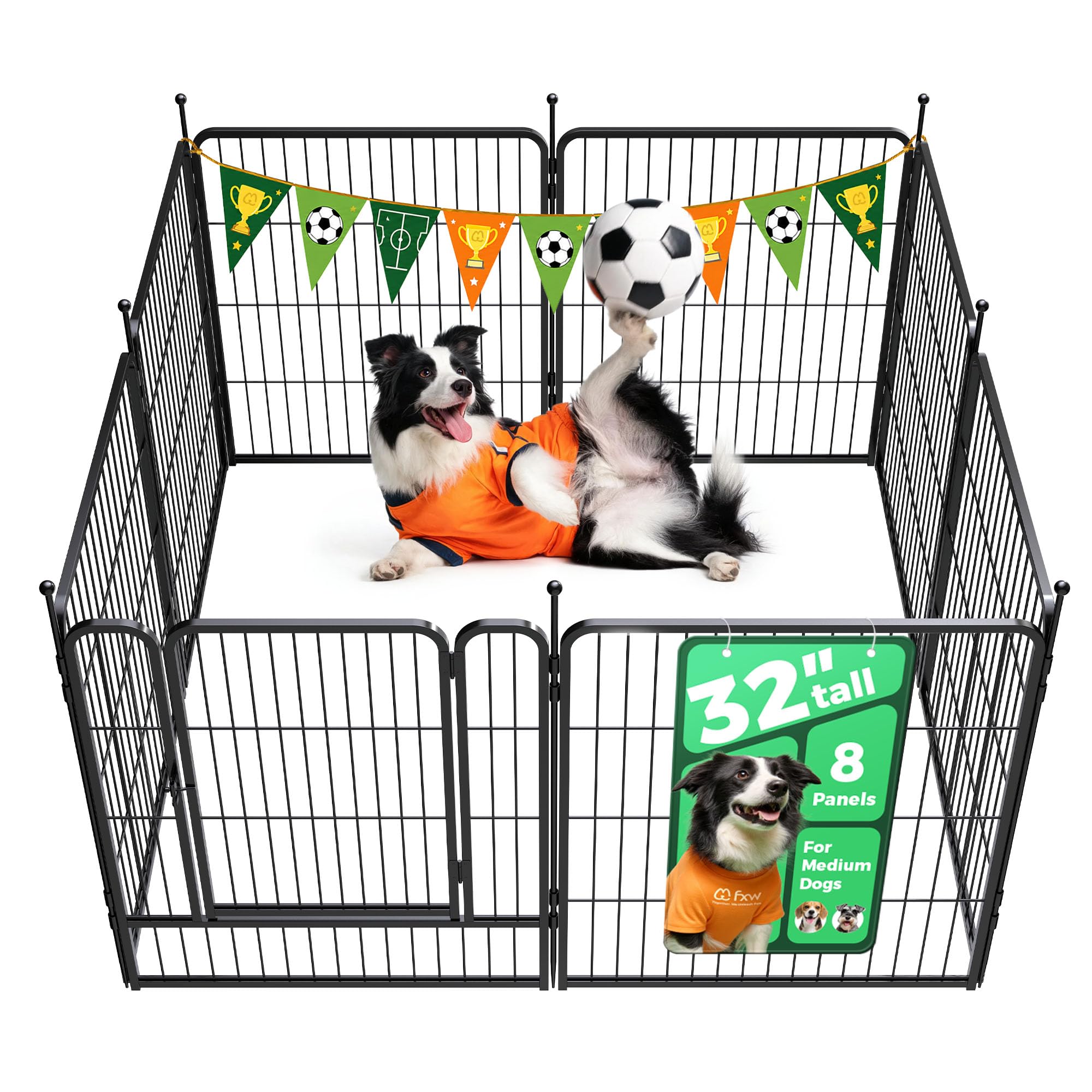 FXW Rollick Dog Playpen with 8 metal panels, providing a spacious and safe area for small and medium dogs.