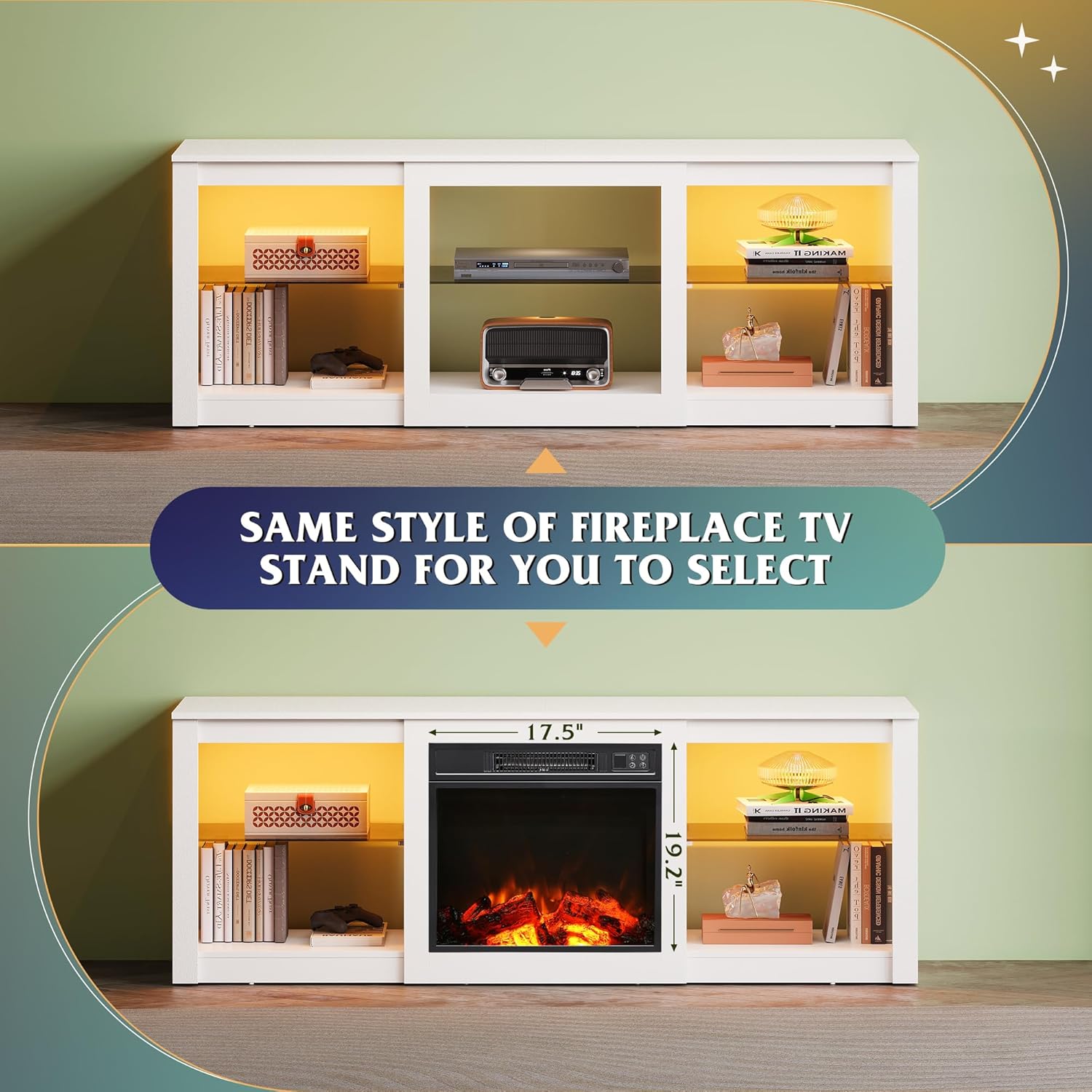 WLIVE 58" LED TV Stand with Glass Shelves - Black