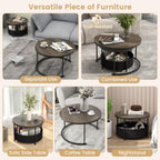 COSTWAY Round Nesting Coffee Tables Set with Storage Basket