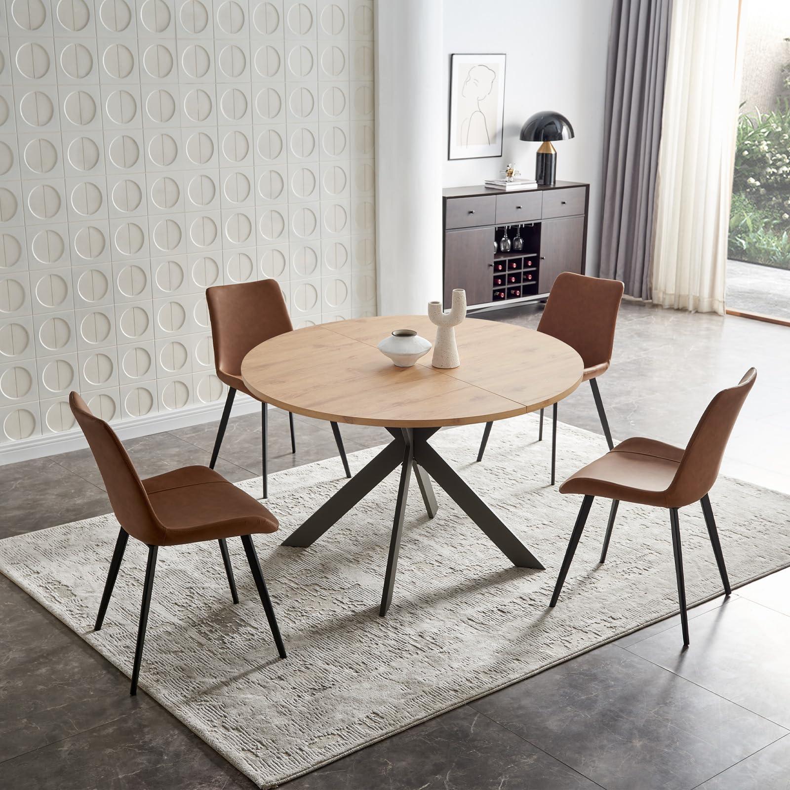 Zerifevni Mid Century Modern 46.4" Round Dining Table Set for 4-6