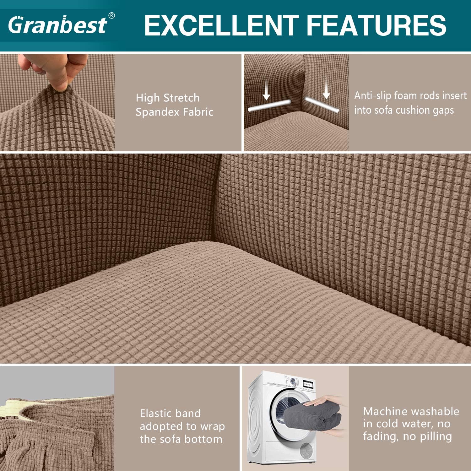 Granbest 2 Seater Sofa Cover - Sand Stretch Jacquard