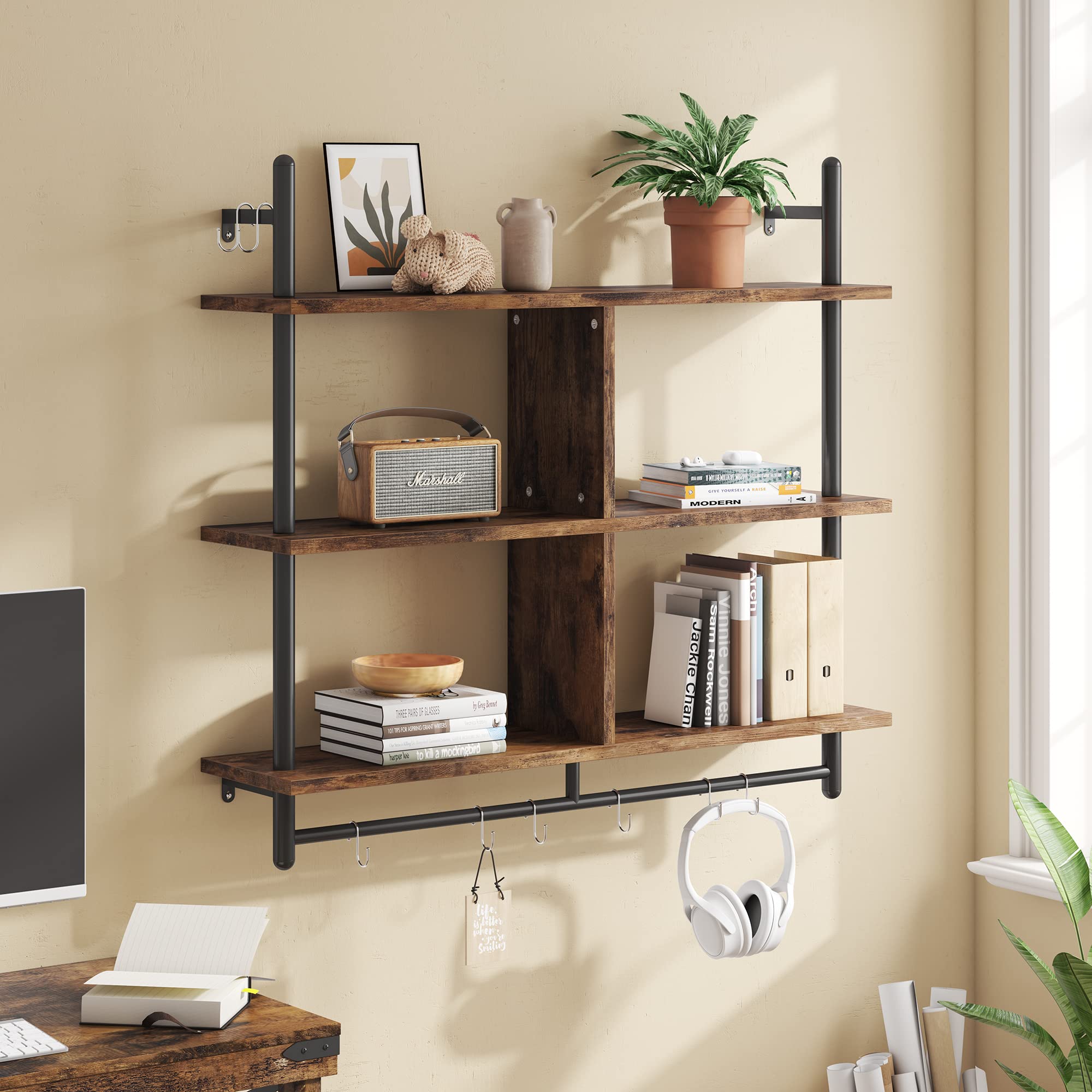 Bestier 3 Tier Industrial Floating Pipe Shelving