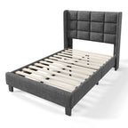 Merax Grey Upholstered Bed with Slatted Base
