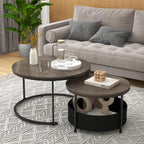COSTWAY Round Nesting Coffee Tables Set with Storage Basket