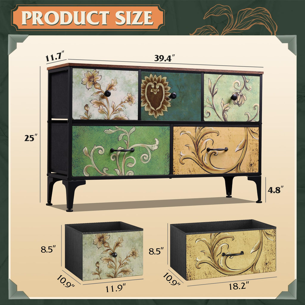 WLIVE 5-Drawer Fabric Dresser with Storage Bins