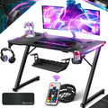 KESSER Gaming Table LED with Z-shape design, carbon coating, headphone hook, and cup holder