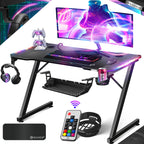 KESSER Gaming Table LED with Z-shape design, carbon coating, headphone hook, and cup holder