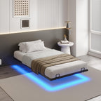 DICTAC 90x200 cm floating bed frame with LED lighting and metal slatted base in black