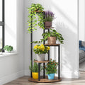 Tribesigns 4-tier corner plant stand with a rustic brown finish and metal frame