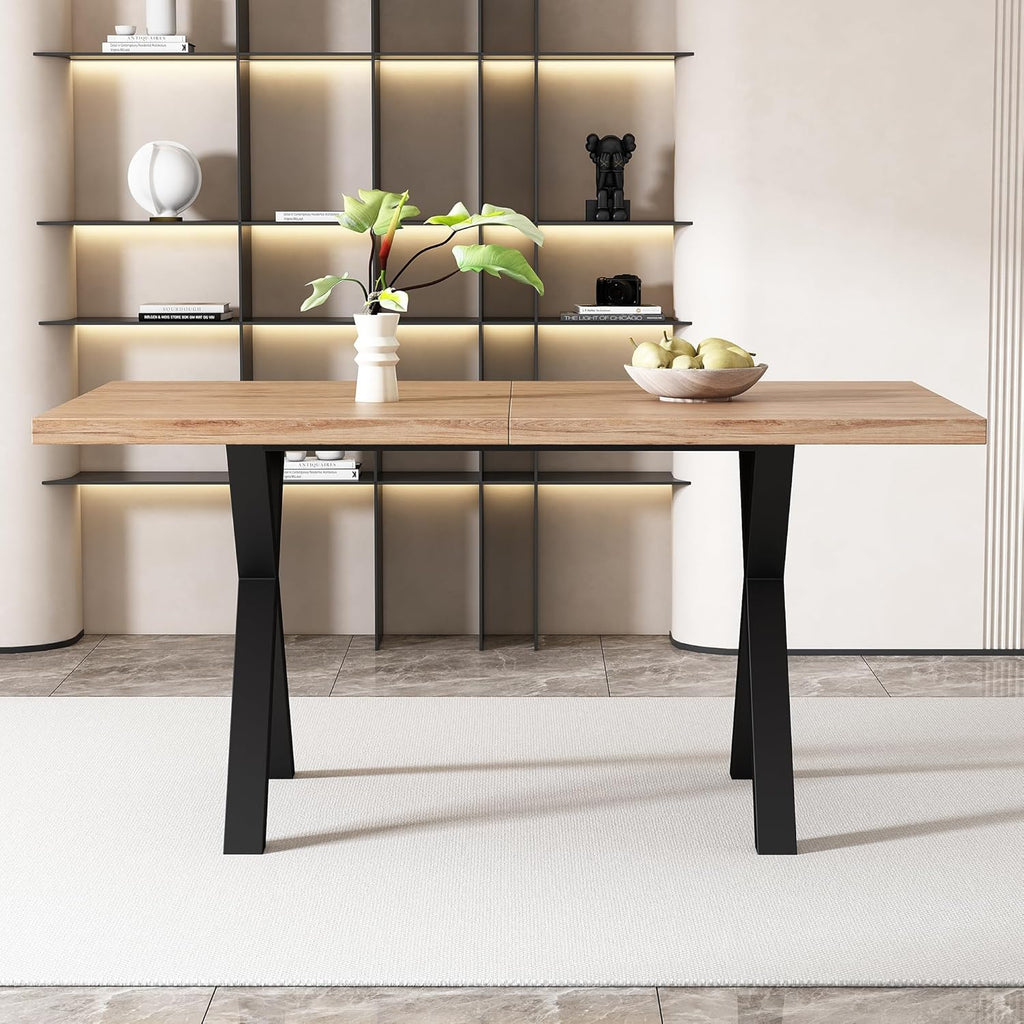 Merax Wooden Rectangular Dining Table Oak + Black
