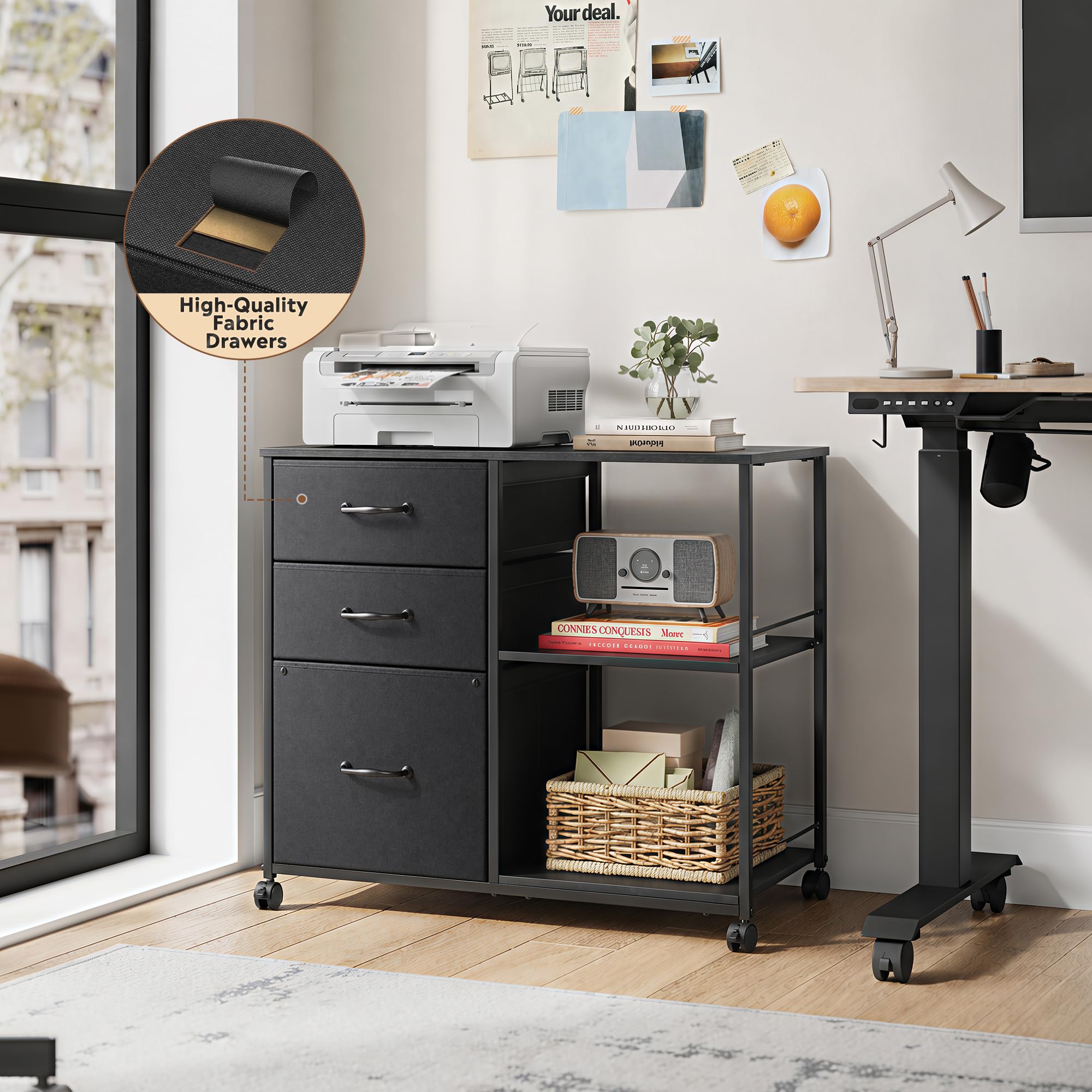 Devaise 3 Drawer Mobile File Cabinet with Open Storage Shelf