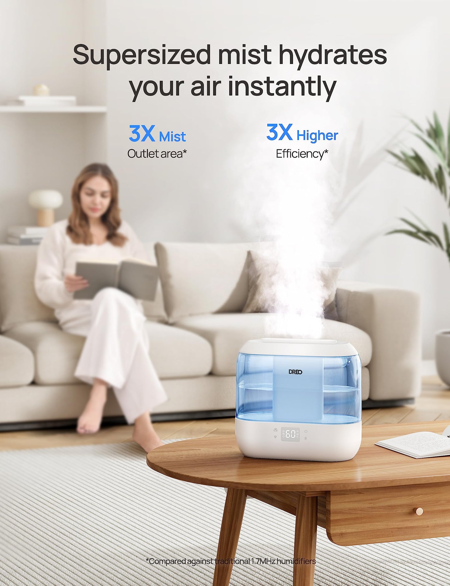 Dreo Smart Humidifiers for Bedroom, Top Fill 4L Cool Mist Humidifier with Nightlight, 32H Runtime, Touch/APP/Voice Control, Quiet Ultrasonic Humidifiers for Large Room, Home, Baby, Plants, Office