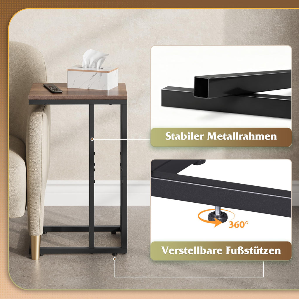 WLIVE C-Shape Side Table with Metal Frame, Brown