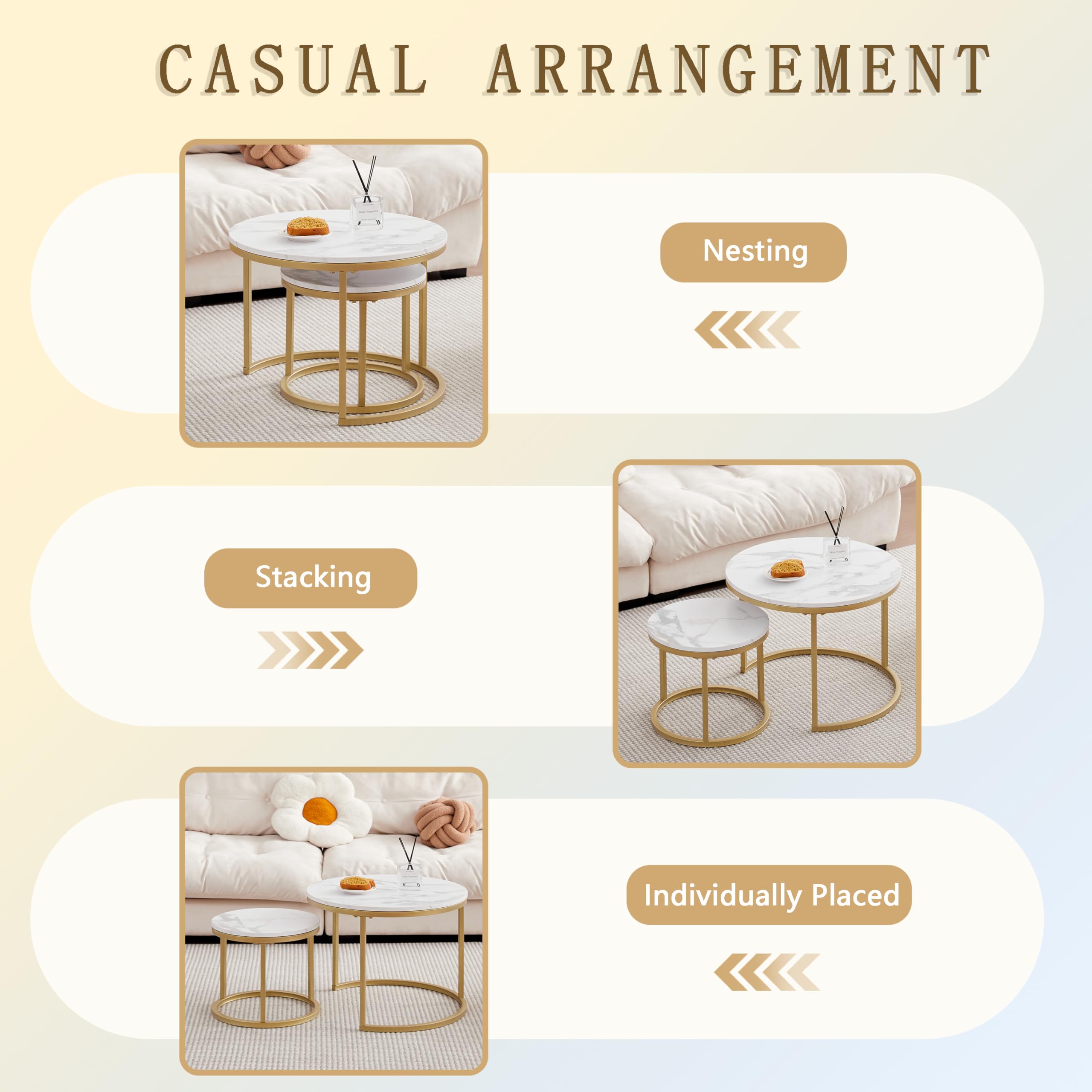 JZGORC Set of 2 Stackable Coffee Tables with Marble Pattern