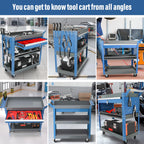 AIRAJ 3 Tier Rolling Tool Cart with Drawers and Pegboard