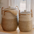 YMing Set of 2 Hand-Woven Seagrass Laundry Hampers with Lid