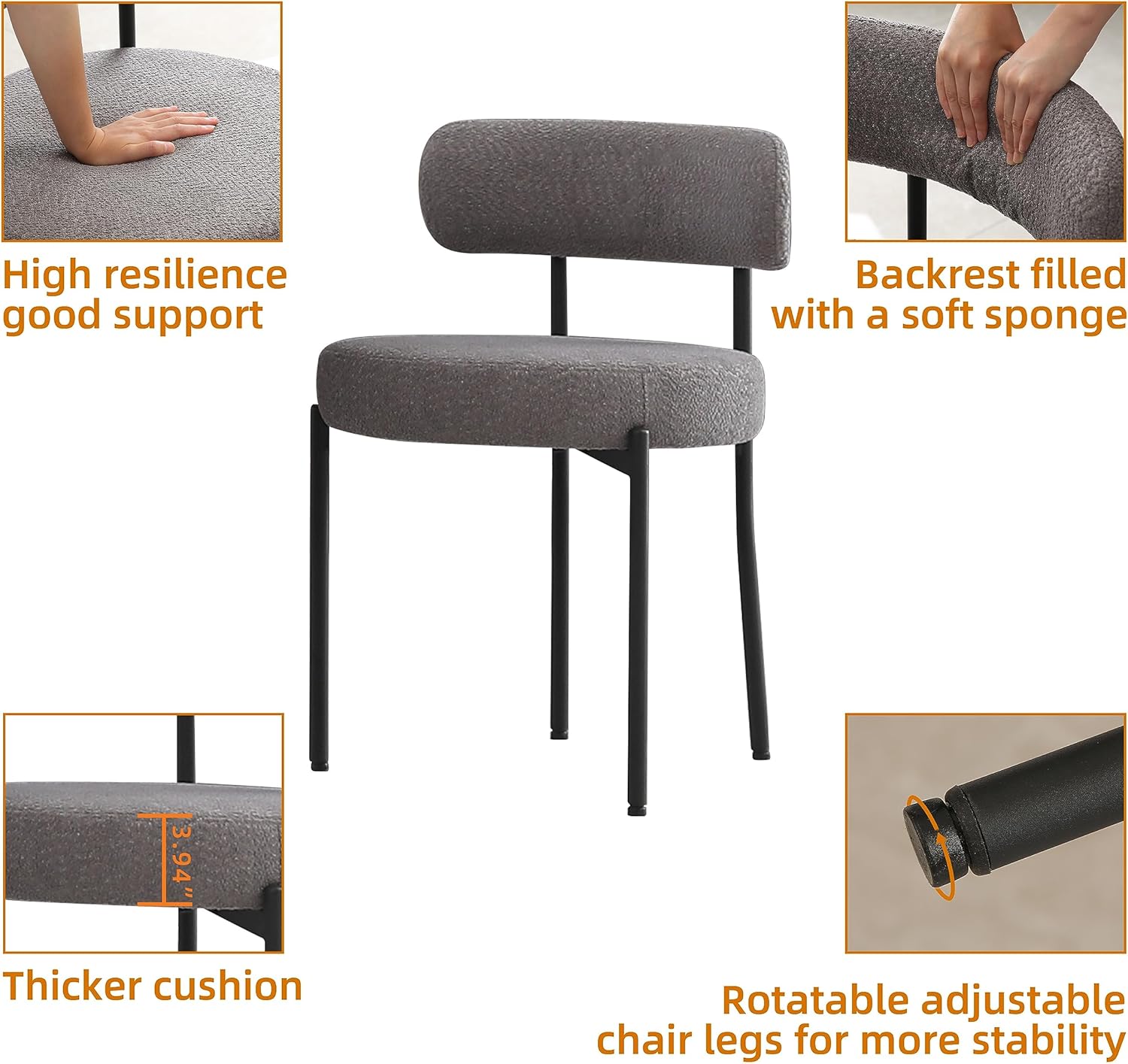 DYHOME Dark Grey Boucle Sherpa Dining Chairs (Set of 2)