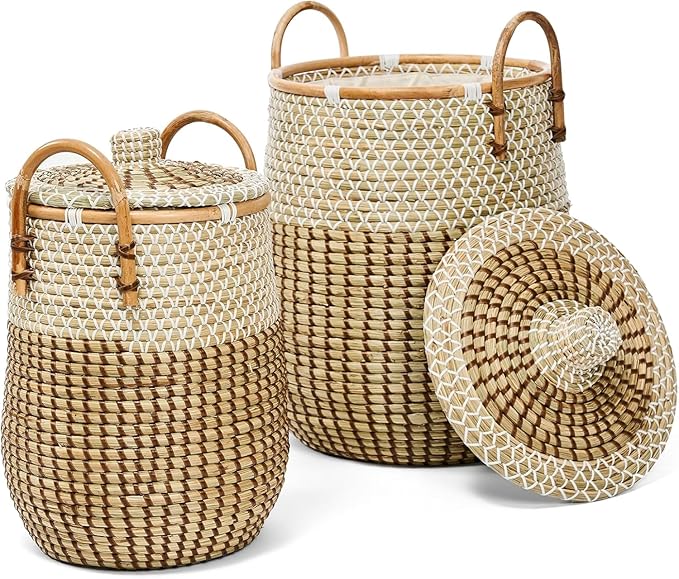 YMING Seagrass Laundry Hampers Set of 2 | 48L & 86L