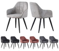 Set of 2 light grey faux suede leather dining chairs with metal frame and flared legs