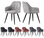 Set of 2 light grey faux suede leather dining chairs with metal frame and flared legs