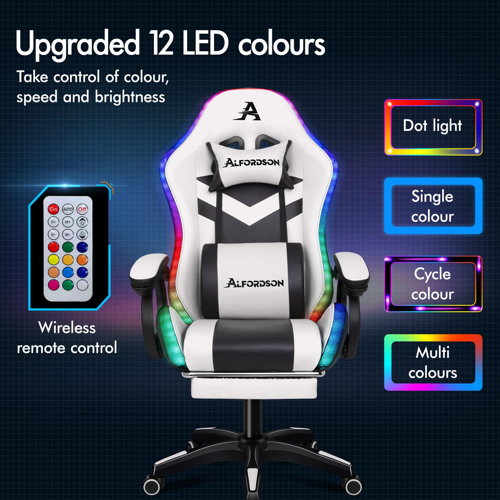 ALFORDSON Ergonomic Gaming Chair with 8-Point Massage and RGB LED
