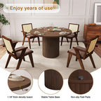 QHITTY Fluted Round Dining Table, 47-inch Walnut