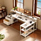 ODK L-Shaped Corner Desk with Storage and Drawers