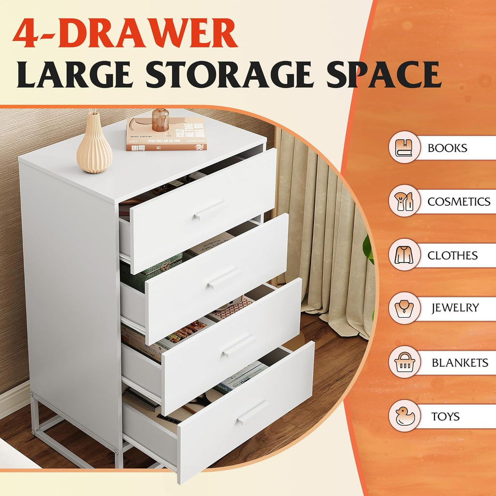 WLIVE 4-Drawer Minimalist Modern Wood Storage Chest