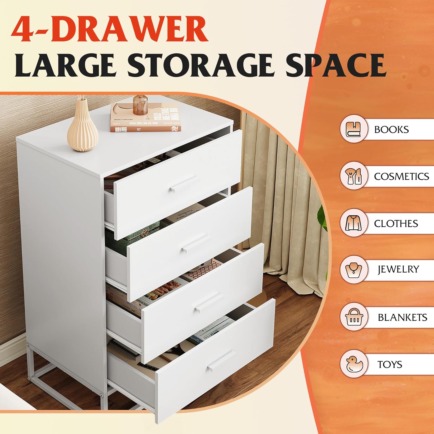WLIVE 4-Drawer Minimalist Modern Wood Storage Chest