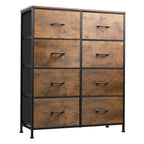 WLIVE 8-Drawer Fabric Dresser with Storage Tower in Rustic Brown Wood Grain Print