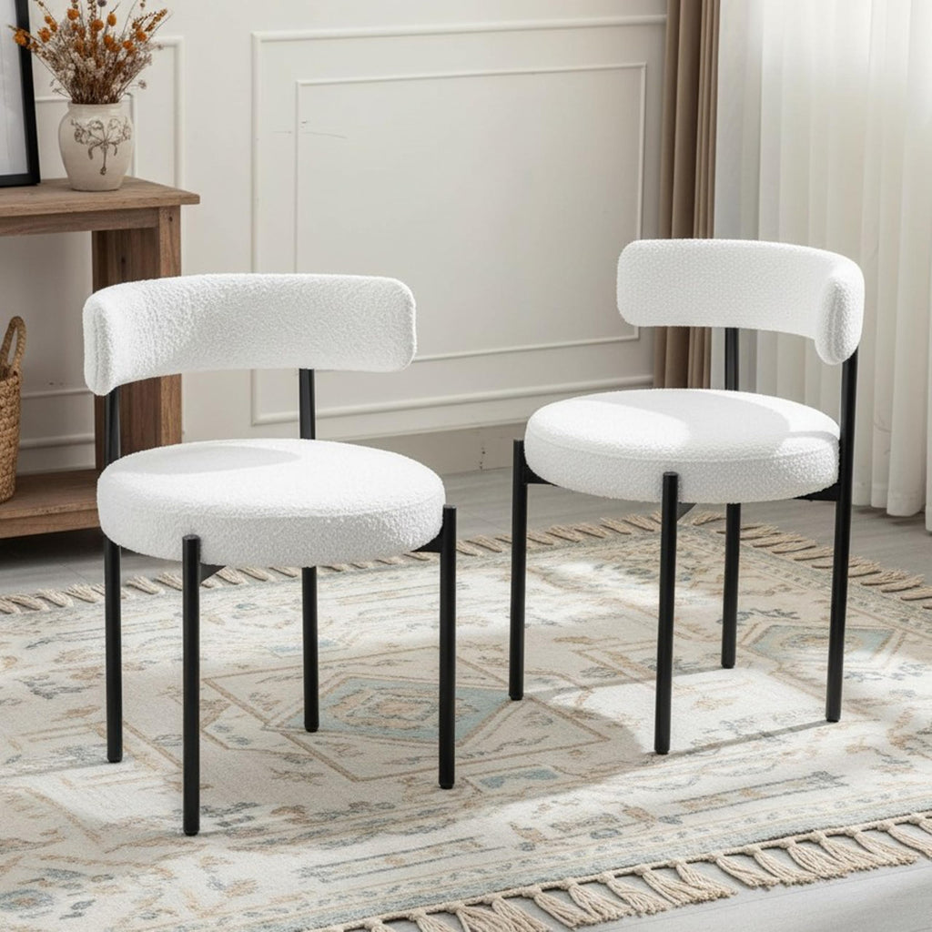 Forsalund Boucle Dining Chairs Set of 4, White Upholstered Mid-Century Modern