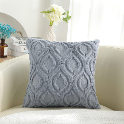 decorUhome Decorative Throw Pillow Covers 18x18, Soft Plush Faux Wool Couch Pillow Covers for Home, Set of 2, Blue Grey