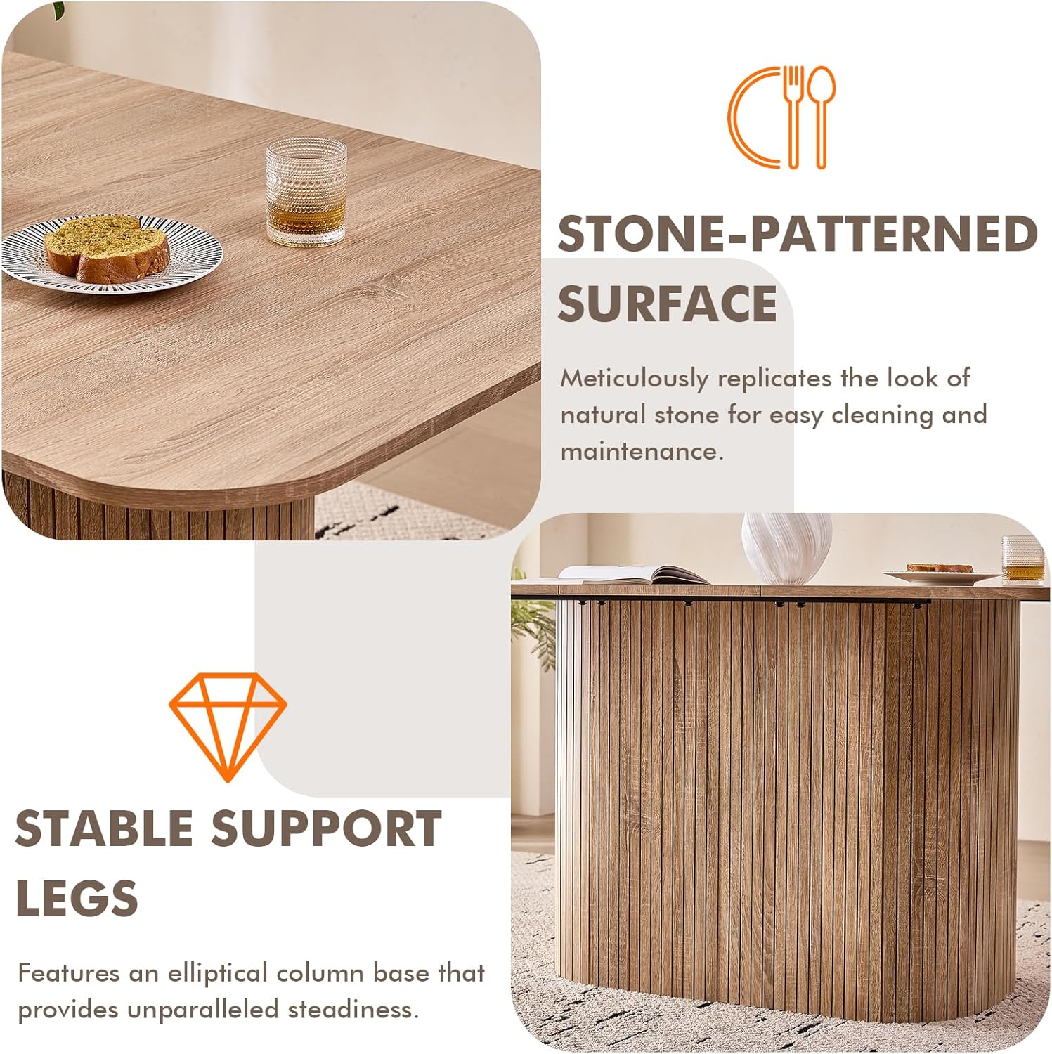 HJhomeheart Rectangular Dining Table - Light Wood Veining