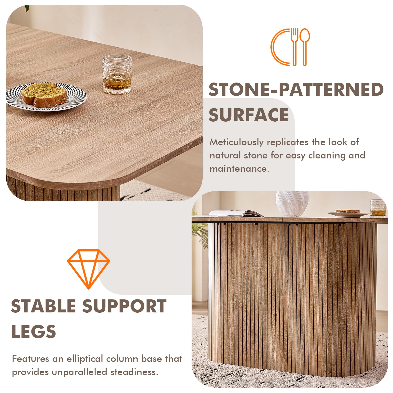 HJhomeheart Modern Rectangular Dining Table with Slatted Legs