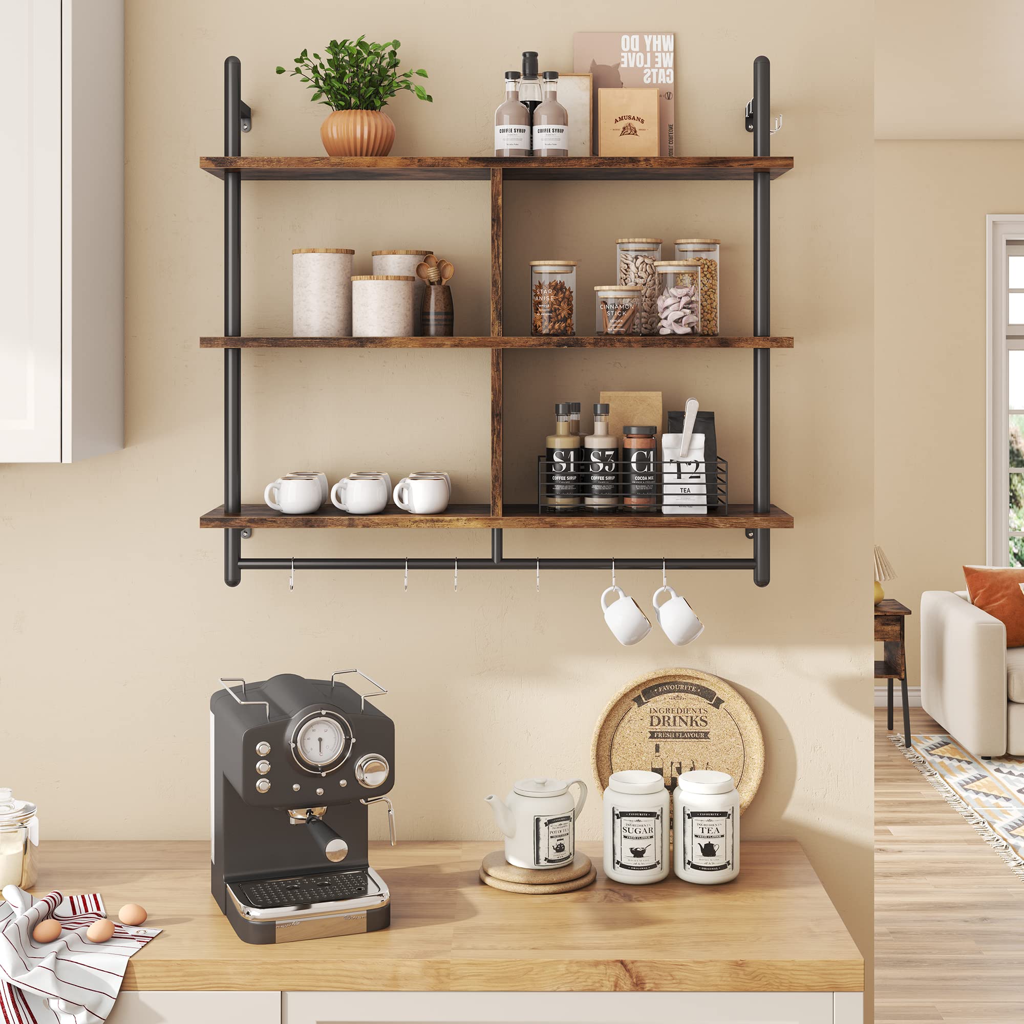 Bestier 3 Tier Industrial Floating Pipe Shelving