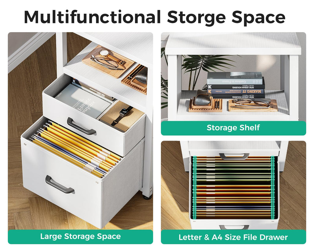 Coleshome L Shaped Computer Desk with 6 Drawers and Power Outlet