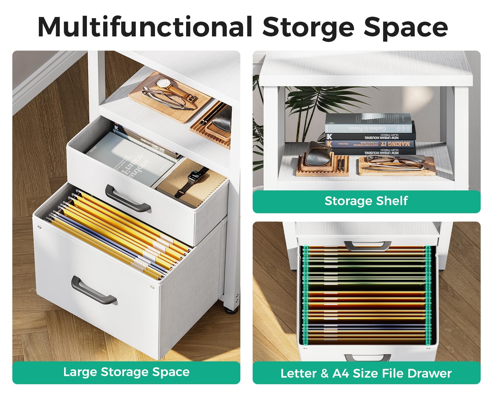 Coleshome L Shaped Computer Desk with 6 Drawers and Power Outlet