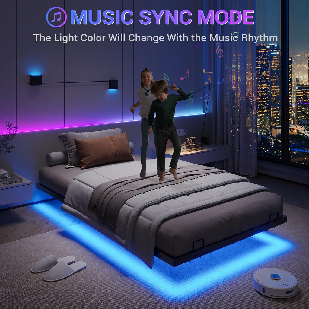 DICTAC Modern Metal Bed Frame with LED Lighting