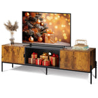 Mid-Century Modern TV Stand with wood-grain cabinets and metal legs by WLIVE, suitable for 55-65 inch TVs