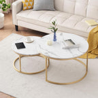 Ginhow Set of 2 Round Coffee Tables with Marble Design
