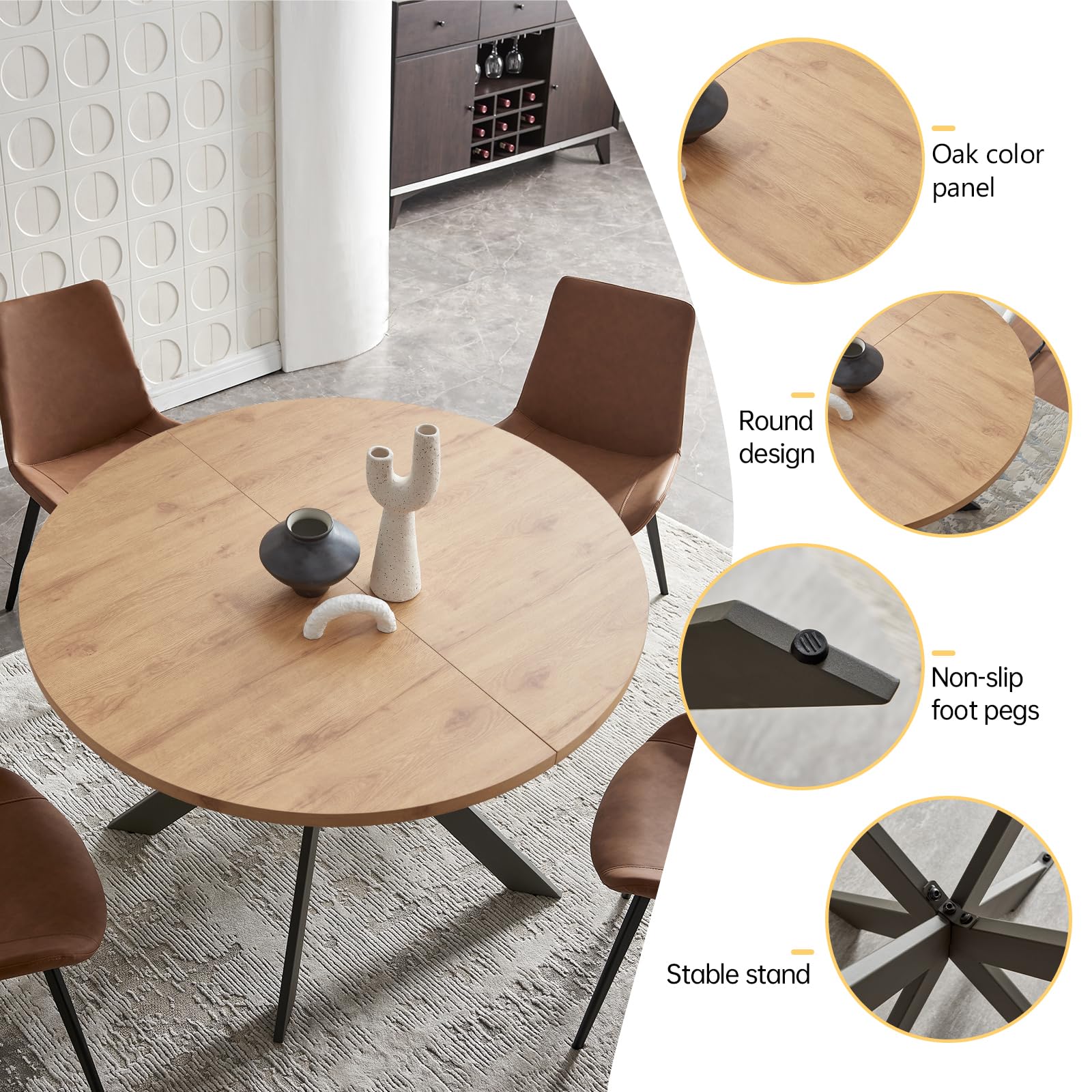 Zerifevni Mid Century Modern 46.4" Round Dining Table Set for 4-6