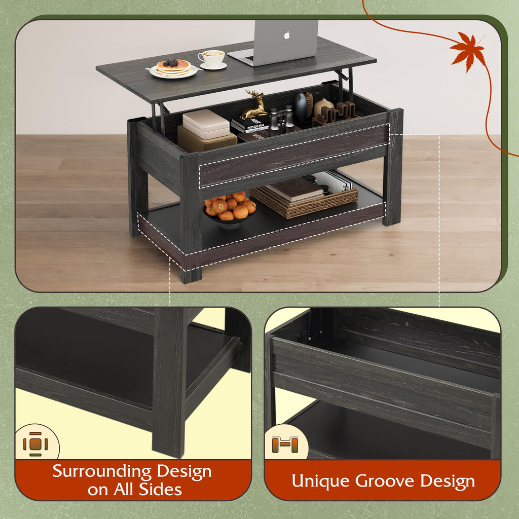 WLIVE Espresso Lift Top Coffee Table with Storage
