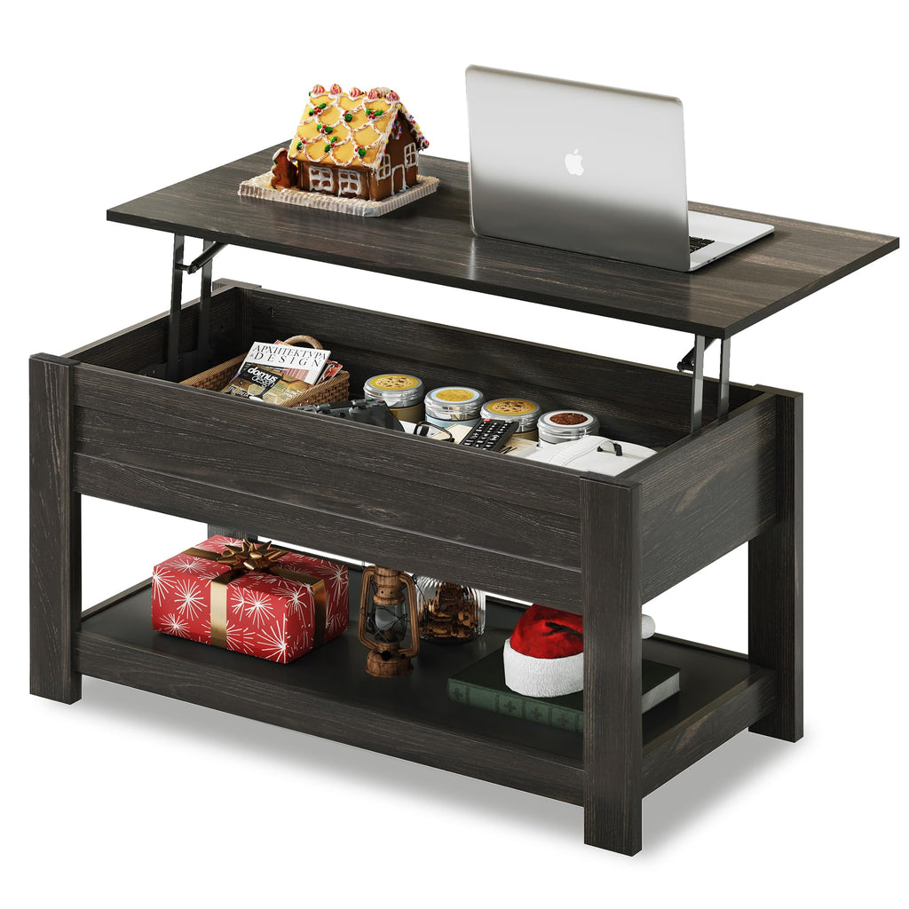 Espresso colored coffee table with lift top and storage
